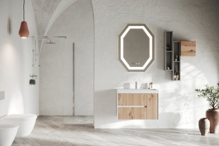 Комплект мебели для ванной savini due portofino 80 - мебель, умывальник,рифленный фасад, золотой дуб/белый глянец