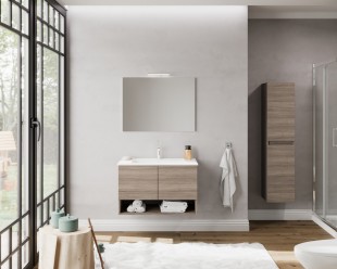 Комплект мебели для ванной savini oslo 80 - мебель, умывальник, зеркало и подсветкой, серый дуб