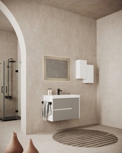 Комплект мебели для ванной savini due portofino 100 - мебель, умывальник,рифленный фасад, серый мат/белый глянец