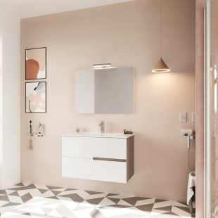 Комплект мебели для ванной savini eva 80 - мебель, умывальник, зеркало и подсветкой, серый дуб/белый глянец