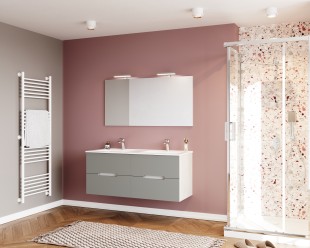 Комплект мебели для ванной savini iris 120 - мебель, умывальник двойной, зеркало и подсветкой, капучино/белый