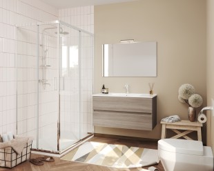 Комплект мебели для ванной savini easy 100 - мебель, умывальник, зеркало и подсветкой, белый дуб