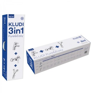 Промо-комплект для душа kludi pure&amp;easy 3 в 1 (смеситель для умывальника и душа, душевой гарнитур logo 1s)