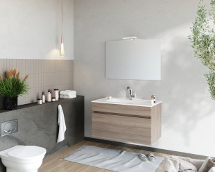 Комплект мебели для ванной savini bogota 100 - мебель, умывальник, зеркало и подсветкой, светлый дуб