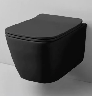 Унитаз подвесной romstal square, безободковый, сидение микролифт, черный сатин 49x34 cm
